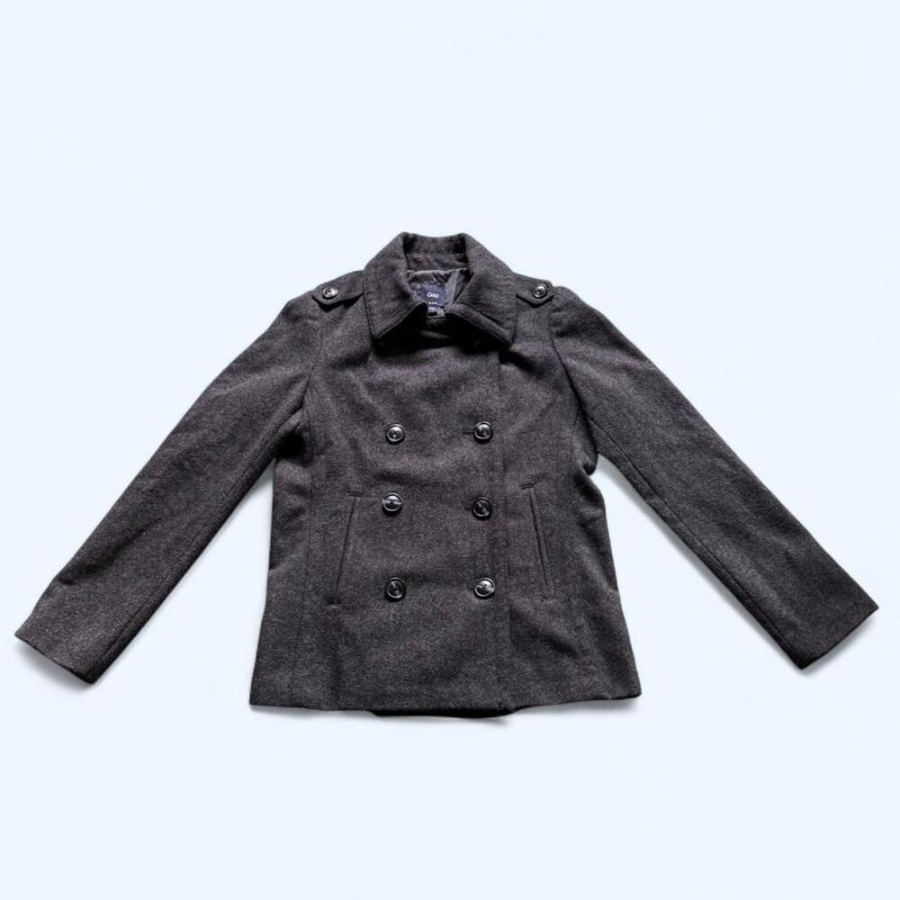 Gap Women's Dark Gray Wool Blend Double Breasted Tailored Peacoat